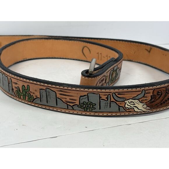 KWH Southwestern Design custom handmade tooled leather belt - Picture 2 of 9